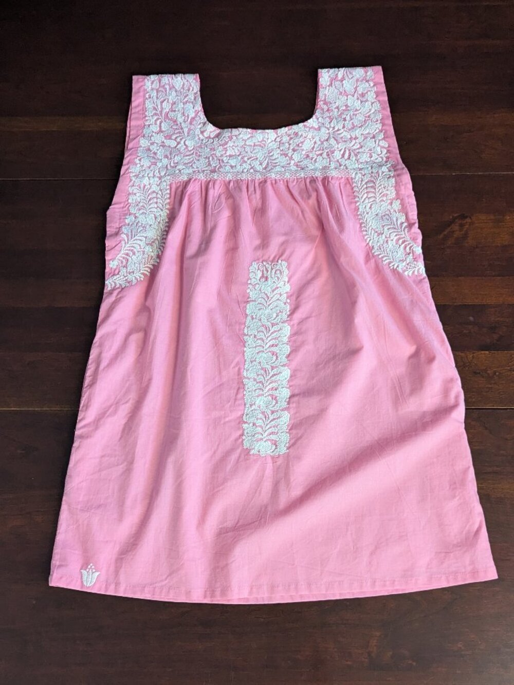 J. Marie Womens M Oaxaca Dress Pastel Pink Cotton Floral Embroidered Boho Preppy